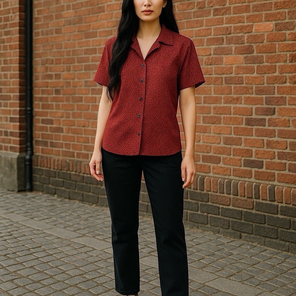 Notations Blouse With Built-in Shell Size 2X Black Red Polka Dot Short Sleeve